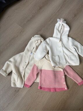 GAP Cream & Pink Knit Hoodies and Striped Sweater Set sizes 6-24 months